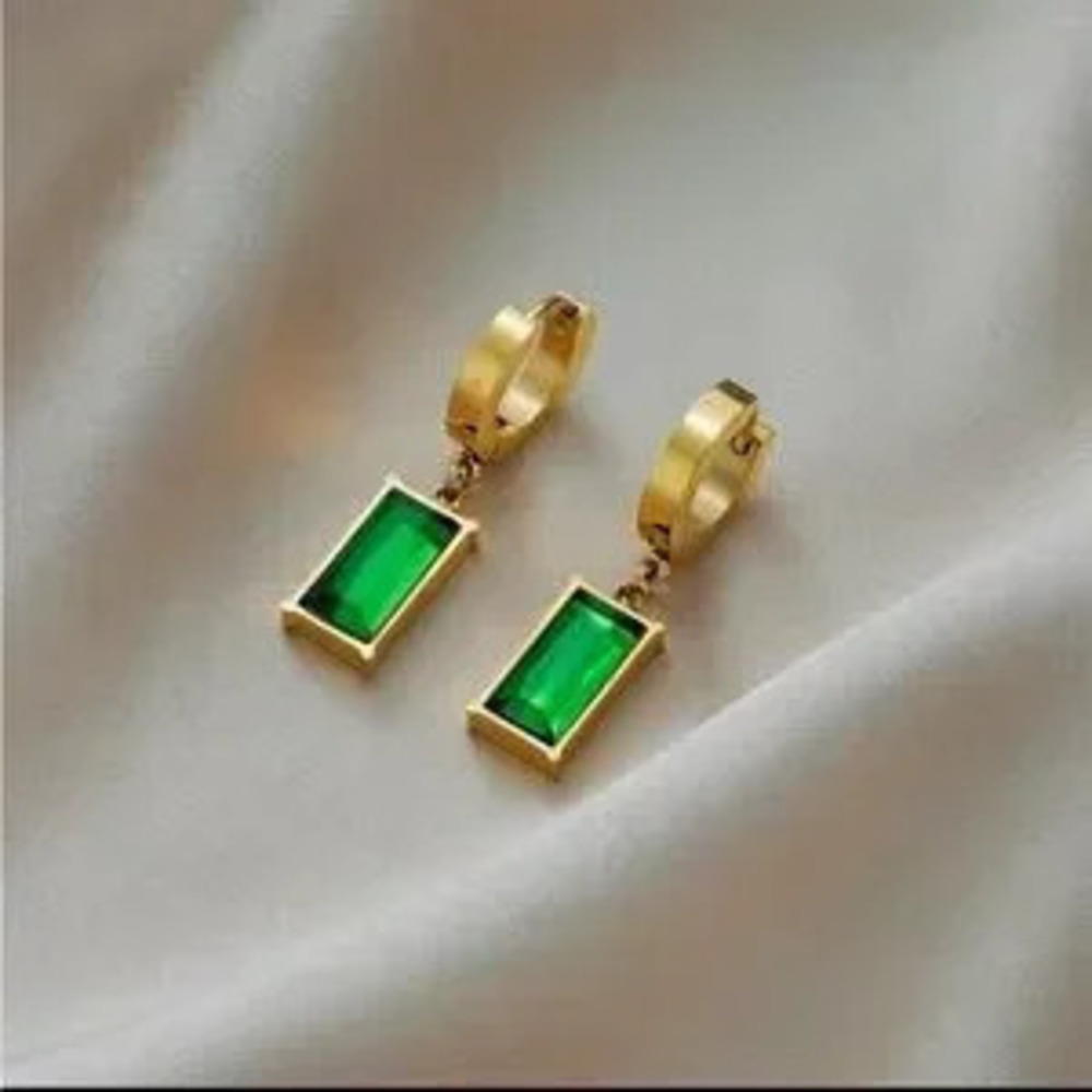 Gold and Green Drop Earrings